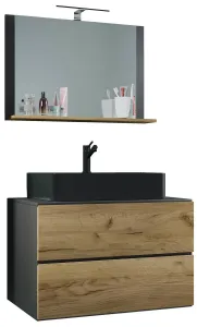 VCM 3dílná umyvadlová skříňka Lendas BL M 80 cm se zrcadlem, antracitová