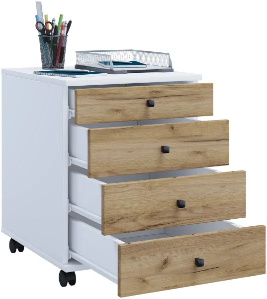 VCM Mobilní zásuvkový kontejner Lona Mini, bílá/dub