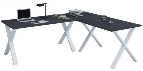 VCM Rohový stůl Lona 220x220x80 X-nohy, antracit