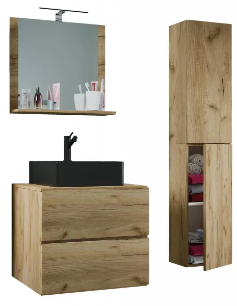 VCM 4dílná umyvadlová skříňka Lendas BL L se zrcadlem 60 cm + vysoká skříňka, dub medový