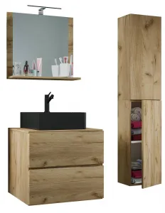 VCM 4dílná umyvadlová skříňka Lendas BL L se zrcadlem 60 cm + vysoká skříňka, dub medový