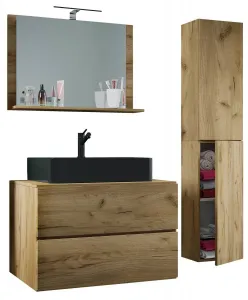 VCM 4dílná umyvadlová skříňka Lendas BL L se zrcadlem 80 cm + vysoká skříňka, dub medový
