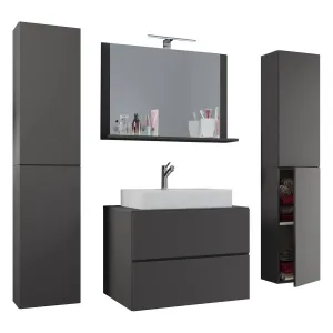 VCM 5dílná umyvadlová skříňka Lendas XL 80 cm se zrcadlem a 2 vysokými skříňkami, antracitová