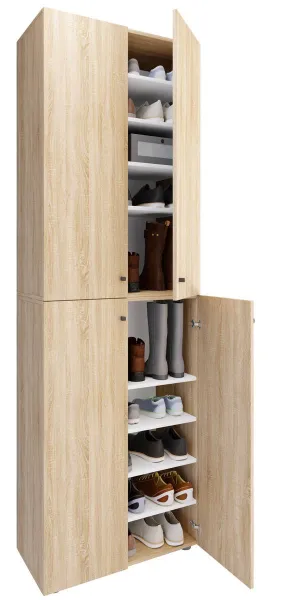 VCM Botník Lona 2XL s 10 přihrádkami, otočné dveře, dub sonoma