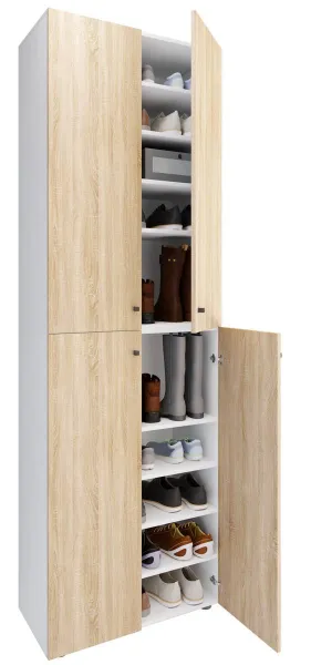 VCM Botník Lona 2XL s 10 přihrádkami, otočné dveře, bílá
