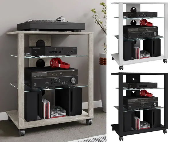 VCM Hifi-stojan Folas s kolečky, černý