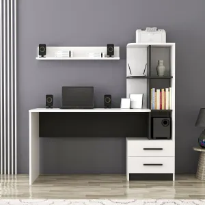 Kalune Design Psací stůl ALASKA s integrovaným regálem bílý/černý