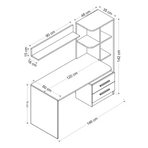 Kalune Design Psací stůl ALASKA s integrovaným regálem bílý/černý