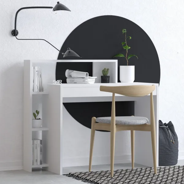 Kalune Design Psací stůl Trella s vestavěným regálem bílý