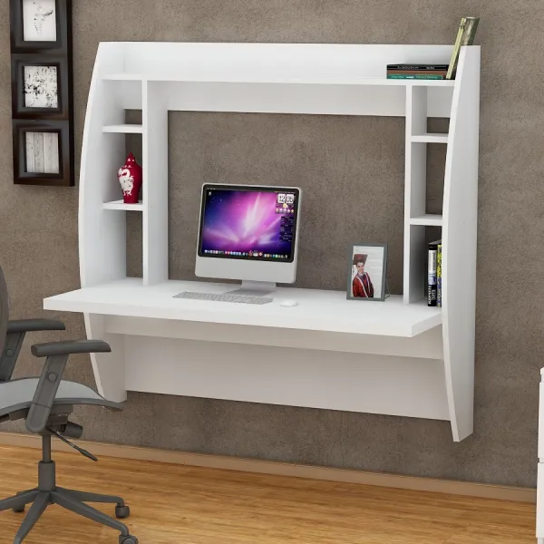 Kalune Design Nástenný písací stôl Buglem so vstavaným regálom biely