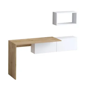 Kalune Design Psací stůl Tiff s policí a skříňkou dub přírodní/bílý