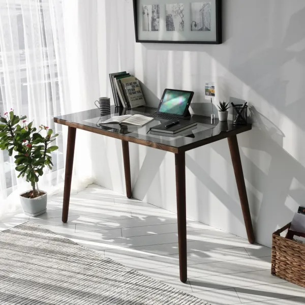 Kalune Design Písací stôl COZY z masívu orech/sklo