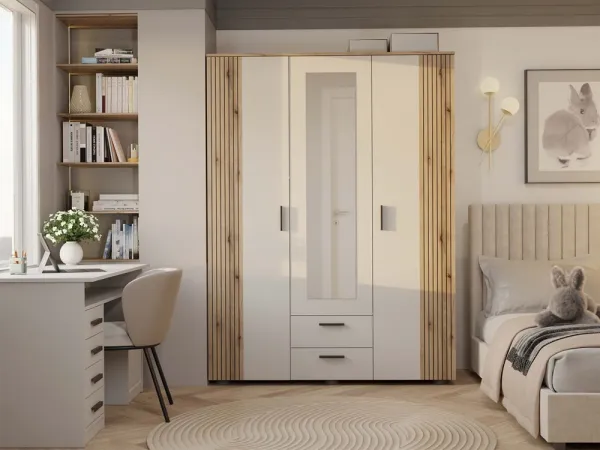 TP Living Šatníková skriňa so zrkadlom AVA 150 cm dub evoke/kašmírová