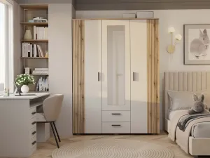 TP Living Šatníková skriňa so zrkadlom AVA 150 cm dub evoke/kašmírová