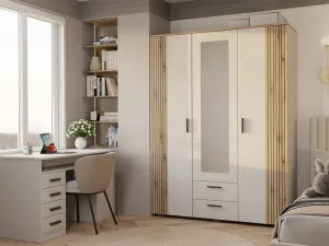 TP Living Šatníková skriňa so zrkadlom AVA 150 cm dub evoke/kašmírová