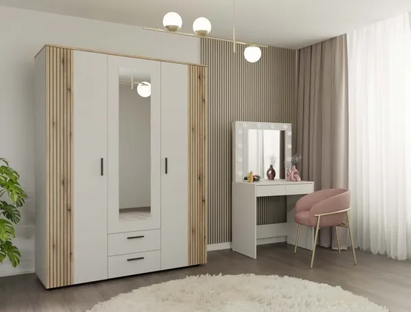 TP Living Šatníková skriňa so zrkadlom AVA 150 cm dub evoke/kašmírová