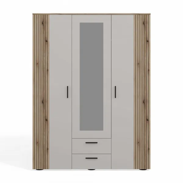 TP Living Šatníková skriňa so zrkadlom AVA 150 cm dub evoke/kašmírová