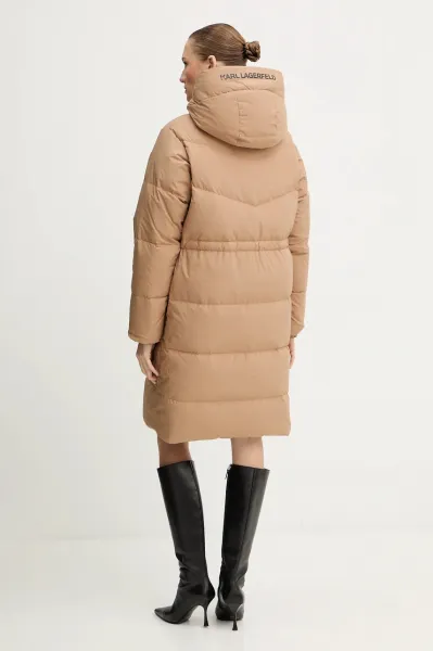 Kabát Karl Lagerfeld Reversible Long Logo Down Coat Black Nougat