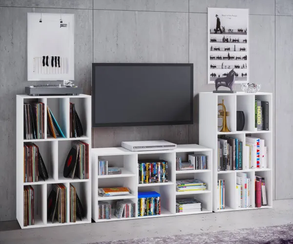VCM Regál na vinylové desky Schaltino, bílý