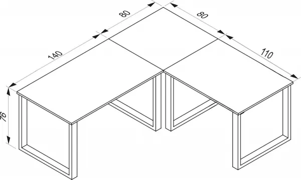 VCM Rohový stůl Lona 220x190x80 U-nohy, bílý