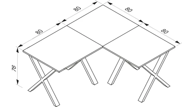 VCM Rohový stůl Lona 160x160x80 X-nohy, bílý