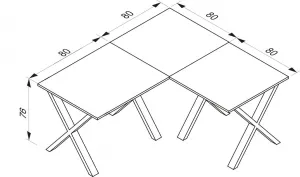 VCM Rohový stůl Lona 160x160x80 X-nohy, bílý
