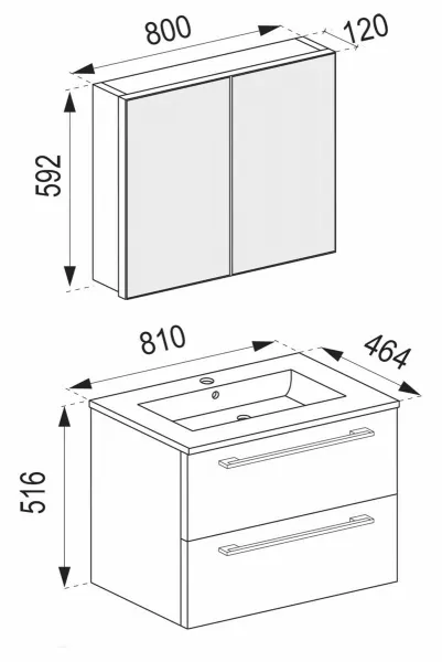 VCM 3dílná umyvadlová skříňka Badinos 2 zásuvky 80 cm se zrcadlem, černá