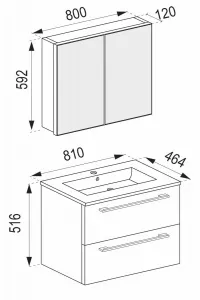 VCM 3dílná umyvadlová skříňka Badinos 2 zásuvky 80 cm se zrcadlem, černá