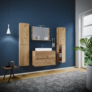 VCM 5dílná umyvadlová skříňka Lendas XL 60 cm se zrcadlem a 2 vysokými skříňkami, dub medový