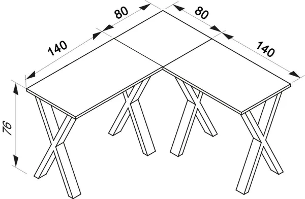 VCM Rohový stůl Lona 220x220x80 X-nohy, bílý