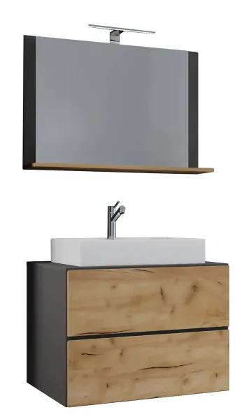 VCM 3dílná umyvadlová skříňka Lendas M 80 cm se zrcadlem, antracitová