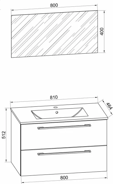 VCM 3dílná umyvadlová skříňka Badinos 2 zásuvky 80 cm se zrcadlem, černá
