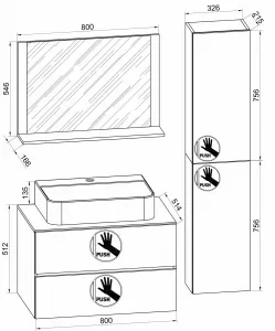 VCM 4dílná umyvadlová skříňka Lendas M 80 cm se zrcadlem a vysokou skříňkou, antracitová