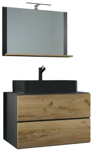 VCM 3dílná umyvadlová skříňka Lendas BL M 80 cm se zrcadlem, antracitová