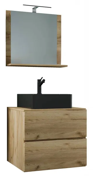 VCM 3dílná umyvadlová skříňka Lendas BL M 60 cm se zrcadlem, dub medový