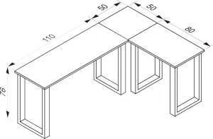 VCM Rohový stůl Lona 160x130x50 U-nohy, dub sonoma