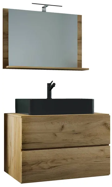 VCM 3dílná umyvadlová skříňka Lendas BL M 80 cm se zrcadlem, dub medový