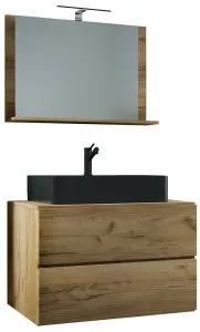 VCM 3dílná umyvadlová skříňka Lendas BL M 80 cm se zrcadlem, dub medový