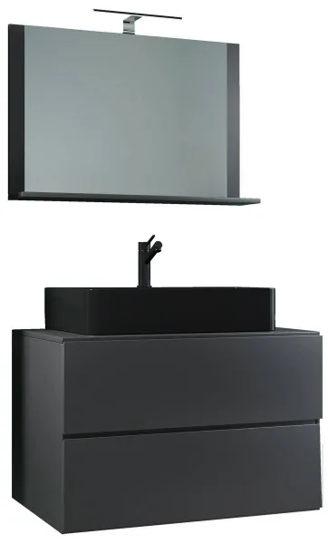 VCM 3dílná umyvadlová skříňka Lendas BL M 80 cm se zrcadlem, antracitová
