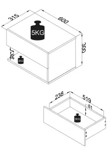 VCM Noční stolek Usal XL 60, černý