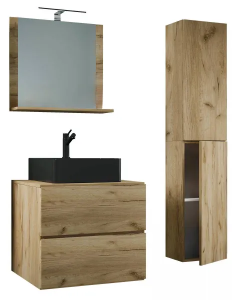 VCM 4dílná umyvadlová skříňka Lendas BL L se zrcadlem 60 cm + vysoká skříňka, dub medový