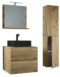 VCM 4dílná umyvadlová skříňka Lendas BL L se zrcadlem 60 cm + vysoká skříňka, dub medový