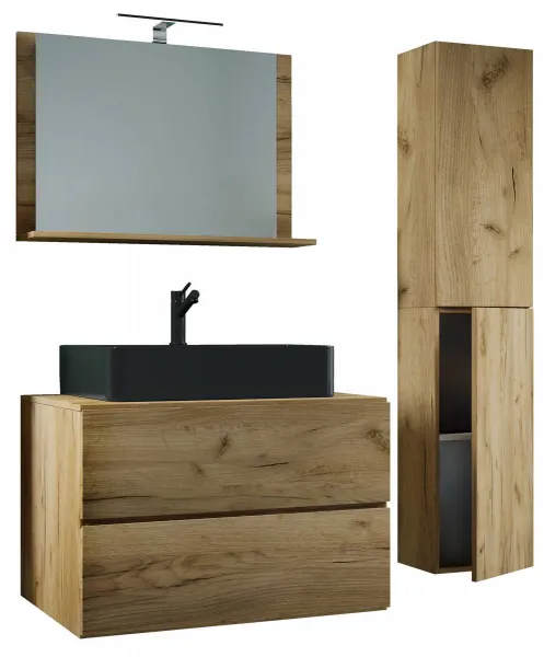 VCM 4dílná umyvadlová skříňka Lendas BL L se zrcadlem 80 cm + vysoká skříňka, dub medový