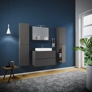 VCM 5dílná umyvadlová skříňka Lendas XL 80 cm se zrcadlem a 2 vysokými skříňkami, antracitová