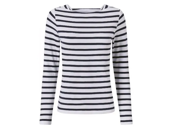esmara® Dámske tričká s dlhým rukávom (biela/navy modrá, S (36/38))