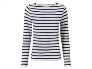 esmara® Dámske tričká s dlhým rukávom (biela/navy modrá, S (36/38))