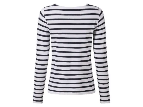 esmara® Dámske tričká s dlhým rukávom (biela/navy modrá, S (36/38))