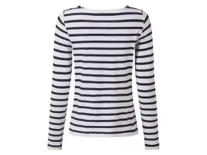 esmara® Dámske tričká s dlhým rukávom (biela/navy modrá, S (36/38))