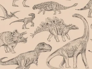 Umývateľná detská tapeta na stenu DINOSAURI hnedá