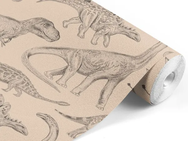 Umývateľná detská tapeta na stenu DINOSAURI hnedá